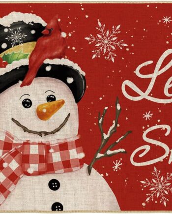 Generic AnyDesign Tapete de Navidad con diseño de muñeco de nieve, copo de nieve, rojo, antideslizante, para puerta de entrada, para Navidad, invierno, interior, exterior, hogar, cocina, baño, 17 x 29