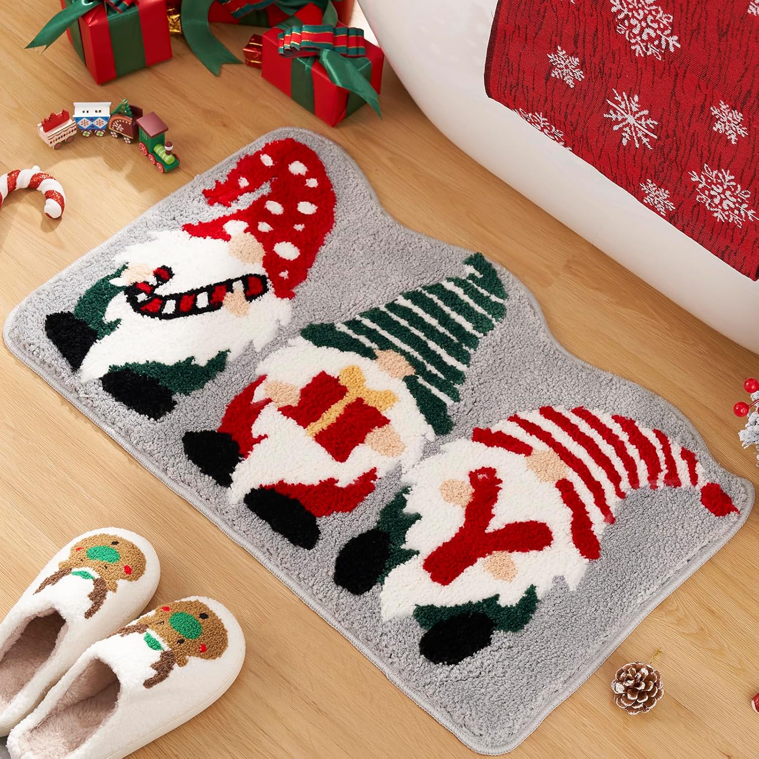 ELDONE Alfombra de cubo mágico derretida con alfombras de baño de gnomo navideño