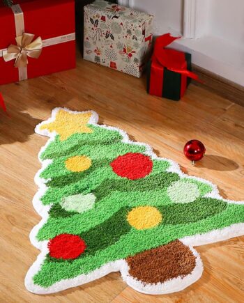 Tinideya Alfombra de baño de árbol de Navidad, absorbente, lavable, color verde, decoración de baño, antideslizante, en forma de árbol, para puerta delantera, sala de estar, decoración de suelo