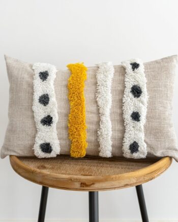 Funda de cojín lumbar bohemia copetuda con rayas tejidas a mano, funda de cojín decorativa simple de lino y algodón para sofá (1 unidad (beige amarillo, 12 x 20 pulgadas)