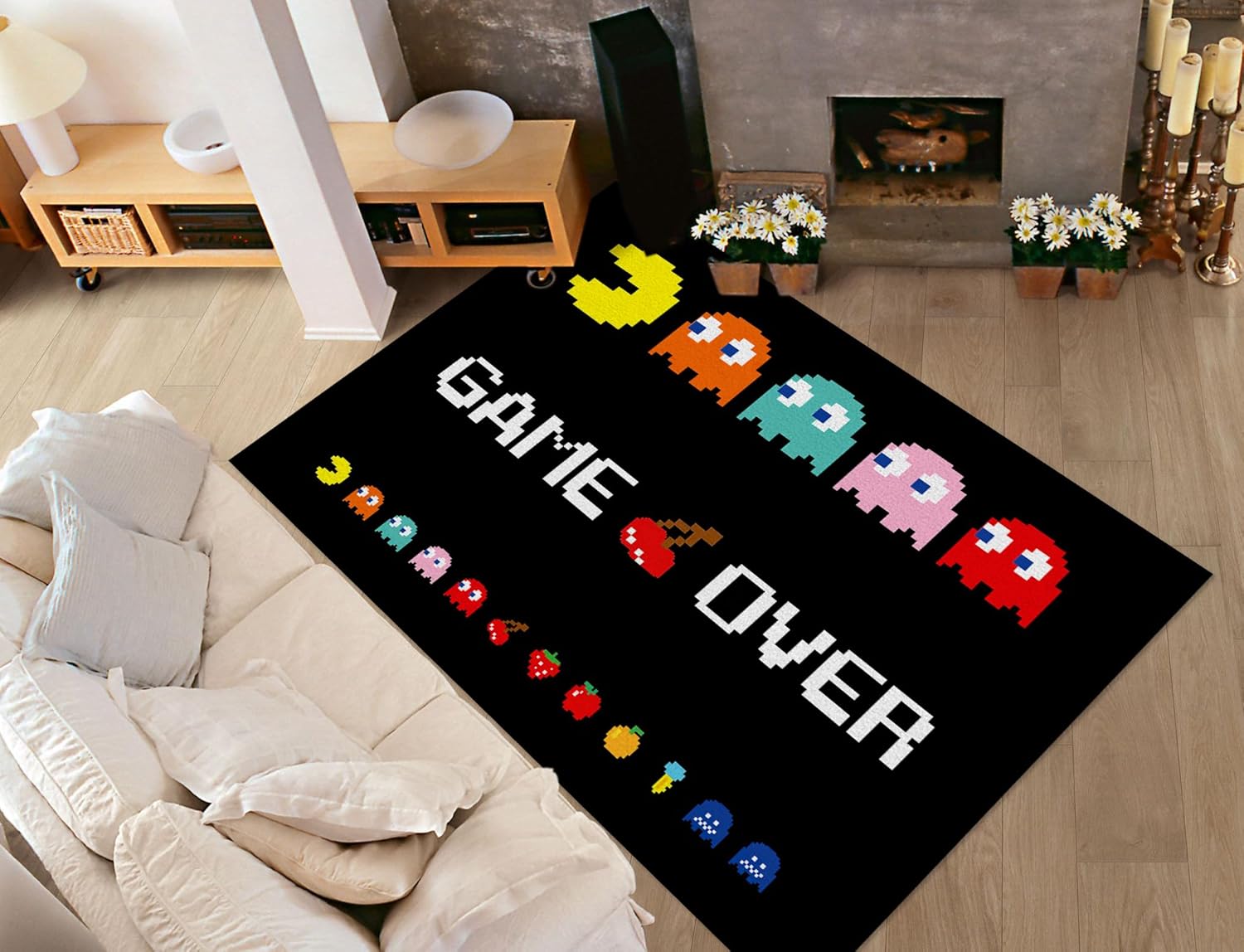 Alfombra clásica de juegos de arcade, estilo retro de los años 90, estilo popular de sala de juegos, para sala de estar, decoración de sala de juegos, alfombra moderna y divertida de juego de 2 x 3