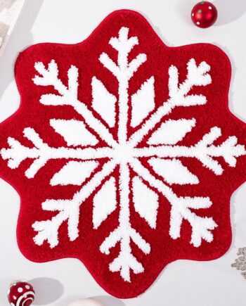 TRUEDAYS Alfombra de baño roja con diseño de copos de nieve, tapete de bienvenida antideslizante redondo lavable para tina de baño, bañera y cocina
