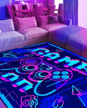 Alfombra neón para juegos, alfombra de control de juegos con luz negra 3D, antideslizante, reactiva a los rayos UV, alfombra de juego grande que brilla en la oscuridad, alfombra de juego grande