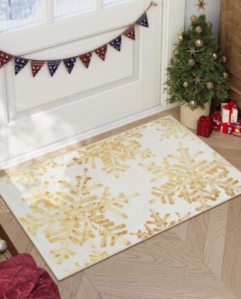 Lahome Alfombras de Navidad con copos de nieve para entrada, alfombra de cocina de Navidad de 2 x 3 pies, tapete antideslizante para puerta de interior, alfombra pequeña lavable para decoración de