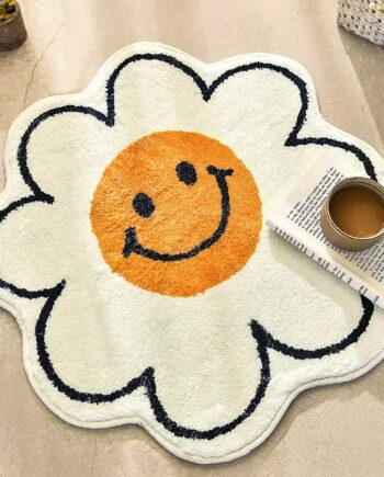 FOMAILE Alfombra de baño bonita con diseño de girasol, alfombra de cara feliz, fuerte absorción de agua, súper absorbente y esponjosa, lavable a máquina, tapetes para bañera de hidromasaje, ducha,