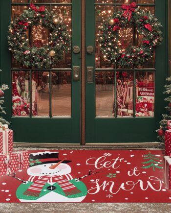 Nuanchu Tapete grande de Navidad para puerta delantera, diseño de copos de nieve, a cuadros, color rojo, lavable, antideslizante, para decoración de Navidad (deja nieve, 3.6 x 2.4 pies)