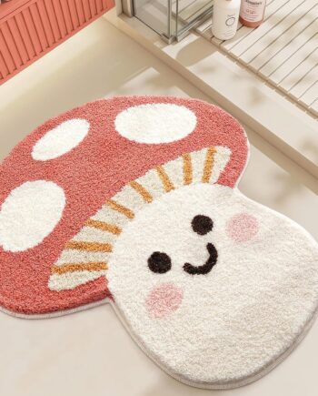 WREWING Adorable tapete de baño de hongos de dibujos animados, alfombra grande con respaldo antideslizante, poliéster suave y absorbente, lavable a máquina, tapete para baño, decoración del hogar