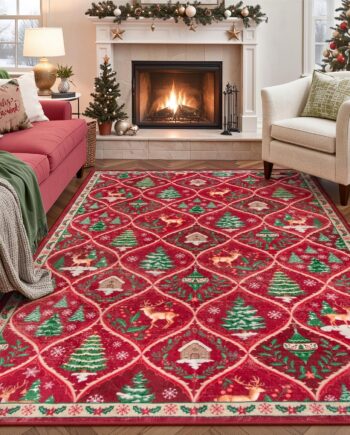 Lahome Alfombra de Navidad para sala de estar, 5 x 7 pulgadas, estampado de renos navideños para dormitorio, alfombra estética grande lavable, suave, resistente a las manchas, para debajo de la mesa