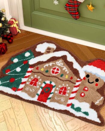 Alfombra de baño de casa de jengibre de Navidad, suave y absorbente, con forma de árbol de jengibre, alfombra antideslizante decorativa para baño, puerta delantera, sala de estar, decoración de