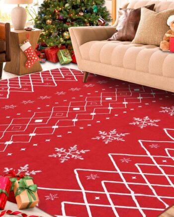 Alfombra de Navidad de 5 x 7 pies, con patrón de copo de nieve y árbol de Navidad, alfombra de interior para dormitorio, cocina y sala de estar, lavable a máquina, antideslizante