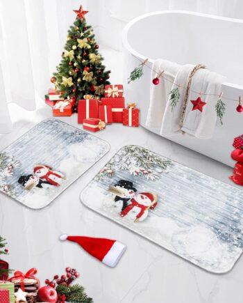 Juego de 2 tapetes de baño de Navidad, diseño de muñeco de nieve de Navidad, decoración de baño, alfombras de 16 x 24 y 20 x 32 pulgadas, decoración navideña