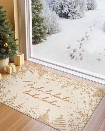 jinchan Deck The Halls - Alfombra de Navidad de 2 x 3 para entrada, lavable, tapete de cocina para árbol de Navidad, tapete dorado de Navidad, antideslizante, suave, alfombra pequeña, decoración