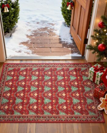 Alfombra de Navidad lavable de 2 x 3 pies, antideslizante, color rojo, ultrafina, para puerta, cocina, patrón de árbol, alfombras suaves para interiores, para baño, dormitorio, fregadero (2 x 3 pies,