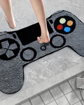 Divertida alfombra de baño negra con gamepad para baño y dormitorio, alfombra de baño pequeña, alfombra de ducha antideslizante, lavable, suave y absorbente, alfombra de área de 20 x 32