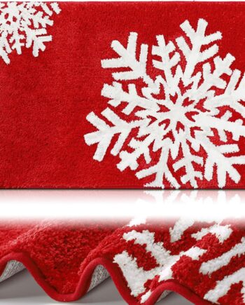 Ceenna Alfombra de baño roja de Navidad, lavable, absorbente de agua, antideslizante, divertida alfombra de baño con patrones de copo de nieve para baño, ducha, niños, interiores, hogar, 17 x 29