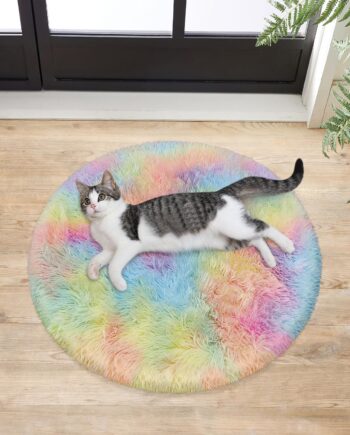Alfombra redonda pequeña de 2 x 2 pies para dormitorio de niñas, alfombra suave y lanuda de arco iris para niños, alfombra Kawaii colorida para habitación de niños, dormitorio, niñas, aparador