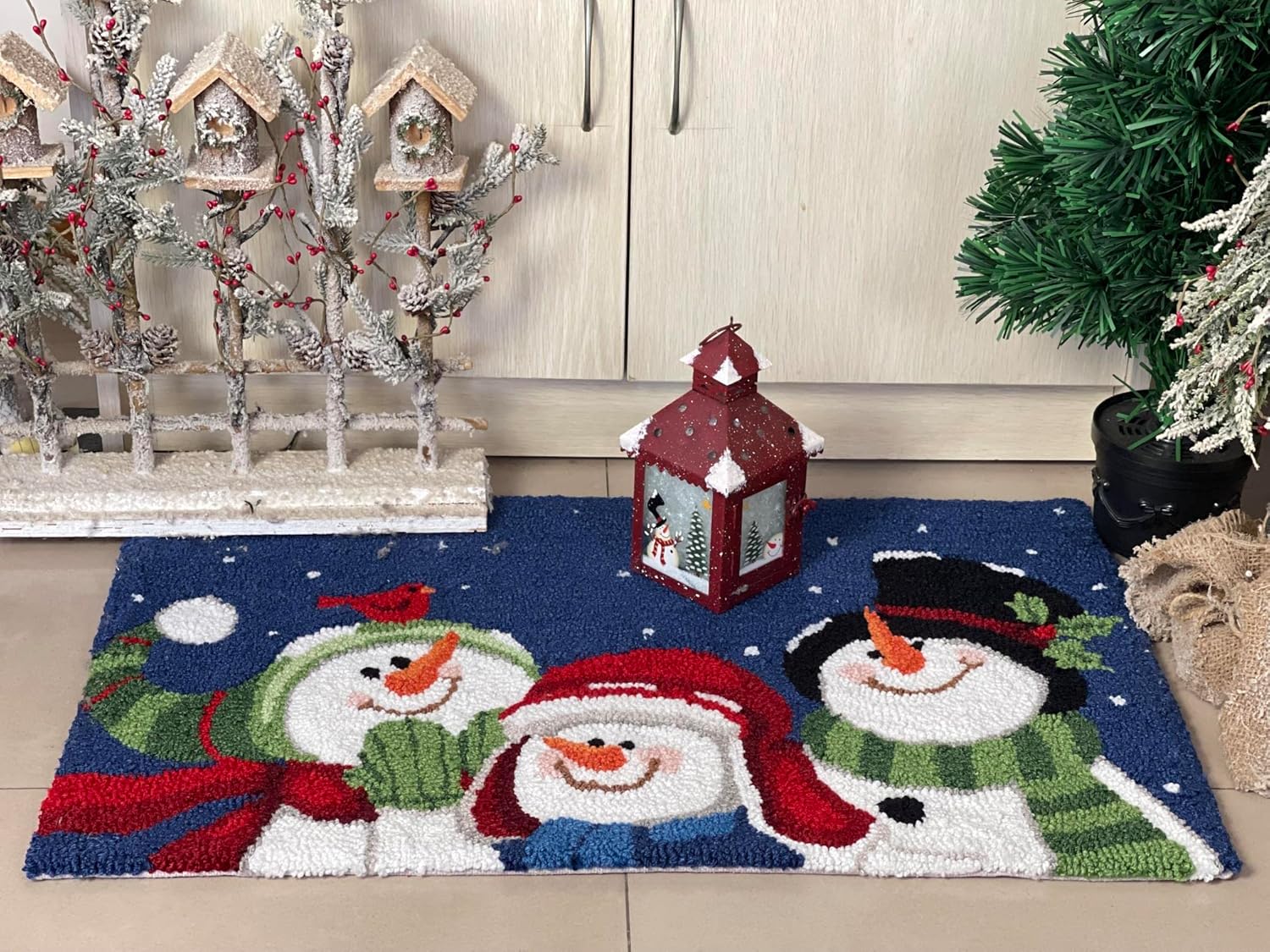 Alfombra decorativa de invierno con diseño de muñeco de nieve de 28.5 x 17 pulgadas para decoración navideña del hogar