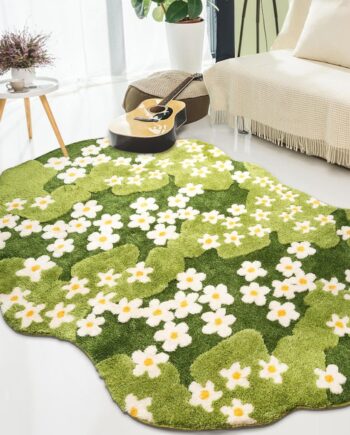 Alfombra ovalada de musgo de flores 3D, grande, verde, lavable, antideslizante, estética para dormitorio y sala de estar (63 x 90 pulgadas, ovalada)