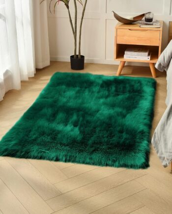 duduta Tapete3 rectangular de piel sintética de oveja suave y mullido de color verde esmeralda de 3 x 5 pies, para dormitorio, habitación del bebé y sala de estar, lavable