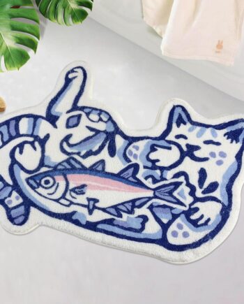 SHIYUE Bonita alfombra de baño para baño, divertida alfombra con forma de gato, de microfibra antideslizante, estética, decoración del hogar (pez gato azul, 20 pulgadas de ancho x 28 pulgadas de largo