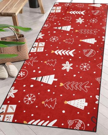 ArtSocket Alfombra de área de Navidad con dibujos animados rojos para árbol de Navidad, alfombra de entrada de 2 x 6 pies, antideslizante, lavable, alfombra para puerta interior, alfombra para