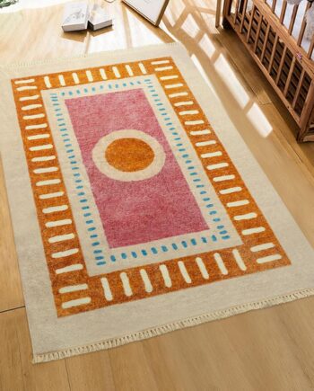 Lukinbox Alfombras bohemias para dormitorio, alfombra lavable de 4 x 6 pies, alfombra de sala de estar, súper suave, antideslizante, colorida, circular arcoíris para habitación de niños, sala de