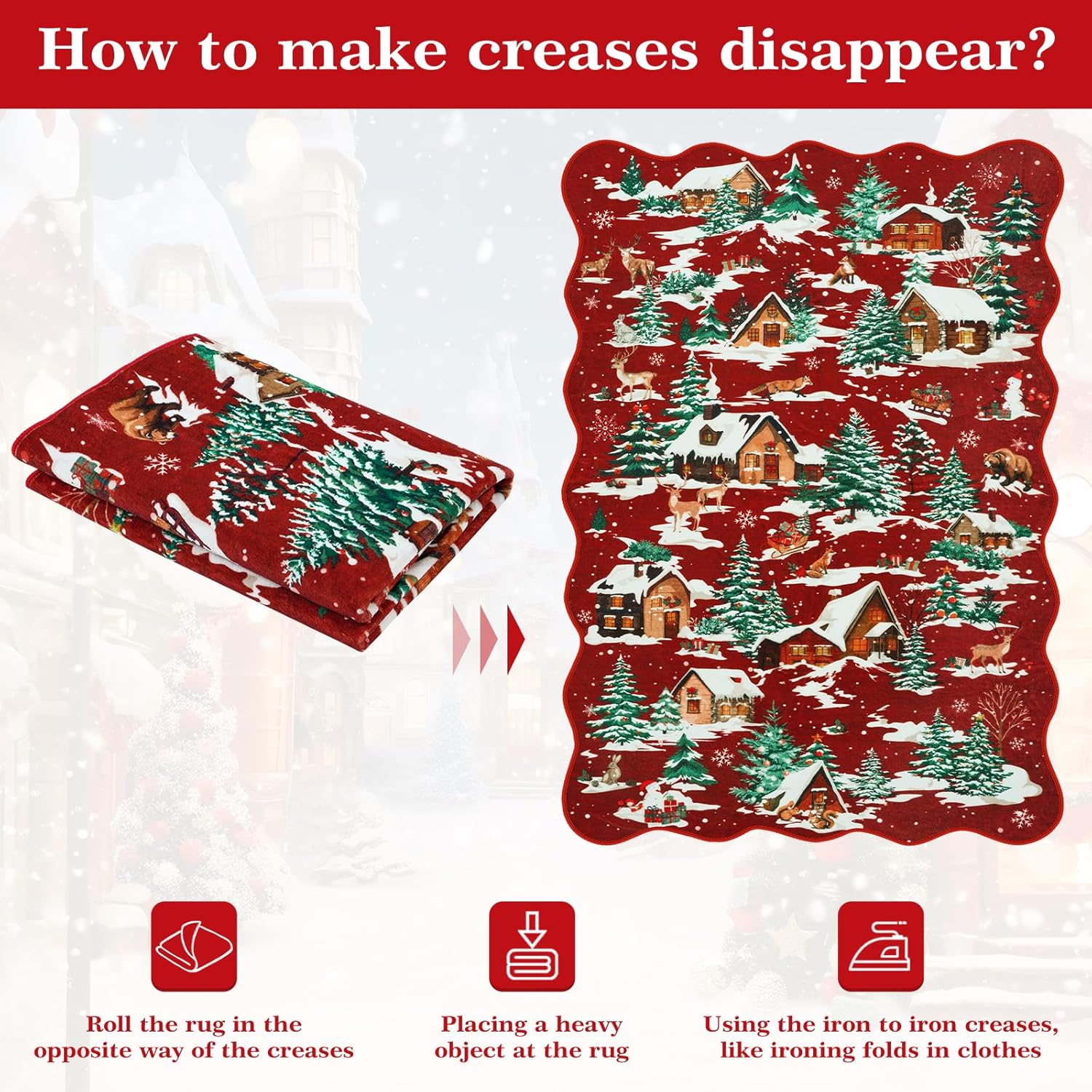 LIVEBOX Alfombra de Navidad lavable de 5 x 7 pies, alfombra roja para sala de estar, alfombras de árbol de Navidad para dormitorio, alfombra festoneada antideslizante bohemia para comedor, alfombra de