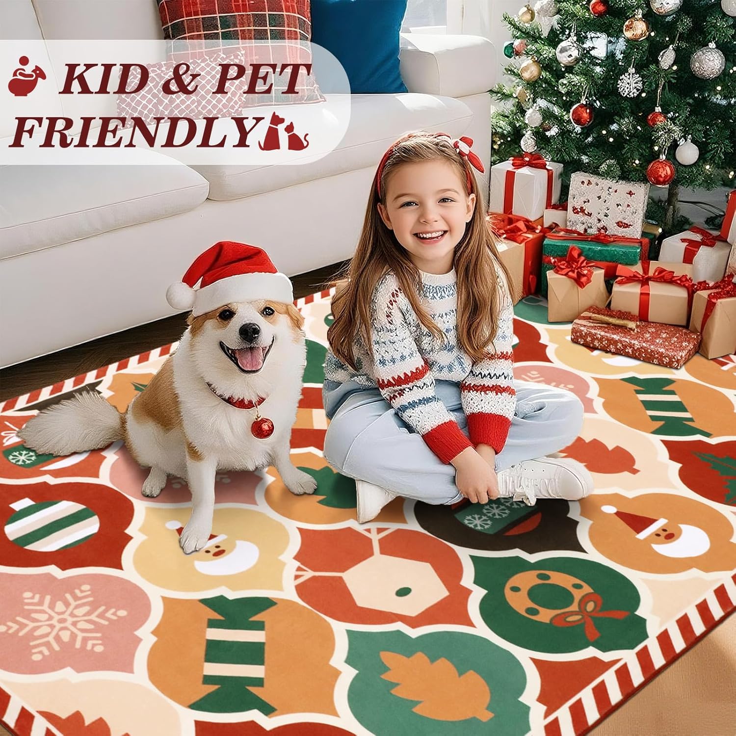 nesrt Alfombras de área de Navidad de 5 x 7 pies, lavables, coloridas alfombras de Navidad con enrejado marroquí para sala de estar, dormitorio, alfombra de pelo bajo que no se desprende, alfombra suave para guardería, comedor, cocina, sala de juegos, decoración de vacaciones