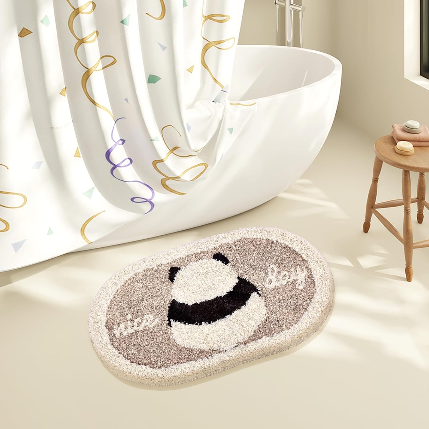 Bonita alfombra de baño, extra suave, de forma irregular, de animales panda, 16 x 28 pulgadas, antideslizante, lavable, absorbente, divertida alfombra de baño para bañera, ducha, cocina, dormitorio