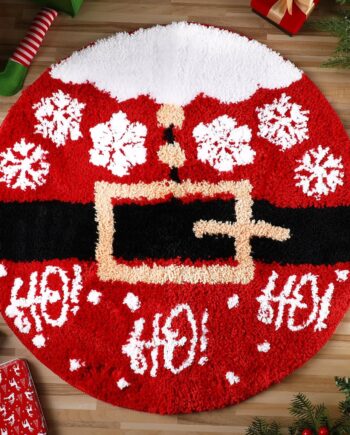 Ceenna Alfombra de baño de Navidad, tapete de baño con cinturón de Papá Noel, tapete de baño absorbente de 24 x 24 pulgadas, tapete antideslizante y lavable para baño