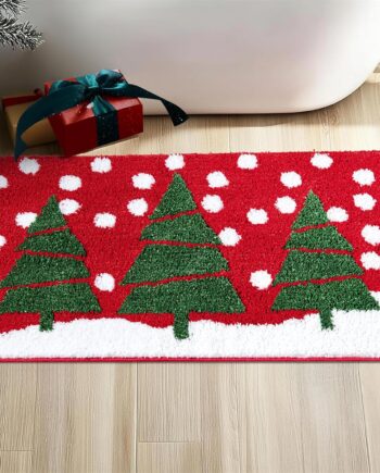 Cute Christmas Tree Bathroom Rugs Non Slip, Tufted Red Colorful Xmas Cheer Holiday Festive Christmas 2x3 Throw Rugs for Kitchen Entryway Bedroom, Winter Snow Indoor Doormat Washable