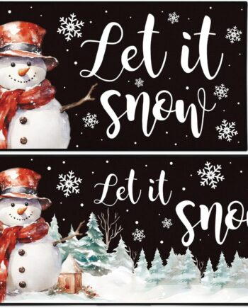 Juego de 2 tapetes de cocina de invierno de Navidad con diseño de muñeco de nieve Let It Snow, antideslizantes, para decoración del hogar, copos de nieve, muñeco de nieve, tapete de invierno de 17 x
