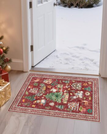 Tortania Tapete navideño de 2 x 3 pulgadas, lavable, estilo vintage, oriental, de granja, suave, delgado, para interiores, sala de estar, dormitorio, pasillo, entrada, cocina, color rojo Navidad