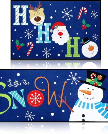 Ceenna Juego de 2 tapetes decorativos de Navidad con diseño de muñeco de nieve para cocina, juego de tapetes de Navidad, lavables, antideslizantes, tapete de piso de Papá Noel para puerta de porche