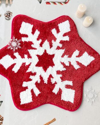 YRXRUS Alfombra de baño de copos de nieve, decoraciones navideñas, tapete con forma de nieve roja y blanca, sala de estar, dormitorio, cocina, habitación de los niños, tapete de porche, alfombra