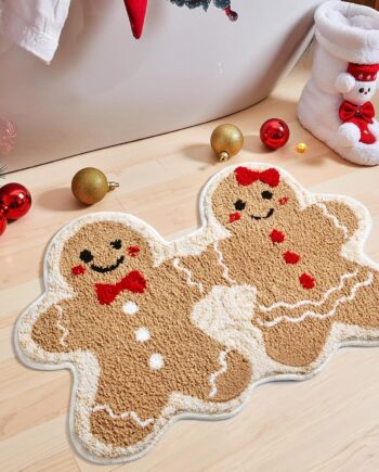 MelonBoat Decoraciones navideñas al aire libre: Felpudo de pareja de pan de jengibre, alfombra de hombre de jengibre para decoración de habitación, alfombras pequeñas únicas de Navidad para decoración