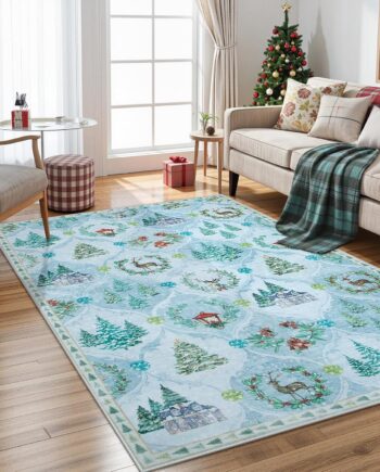 Lahome Alfombra navideña con diseño de enrejado marroquí, 3 x 5, lavable, ultrafina, color azul, antideslizante, alfombra de acento suave para sala de estar, entrada, cocina, oficina, color azul