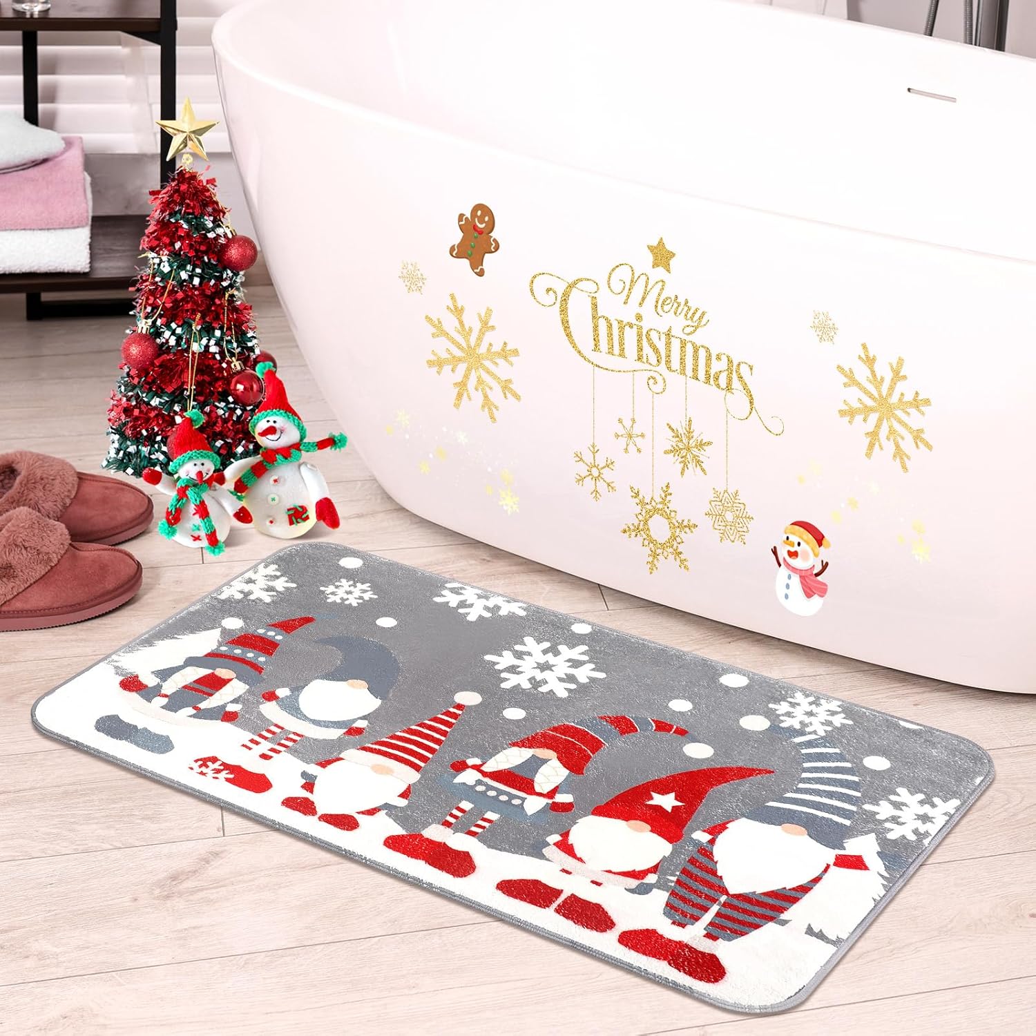 Tinideya Alfombra de baño de Navidad de 31.5 x 19.7 pulgadas, tapete de baño de invierno y Navidad, tapete antideslizante para puerta de entrada de granja, tapetes de bienvenida para vacaciones
