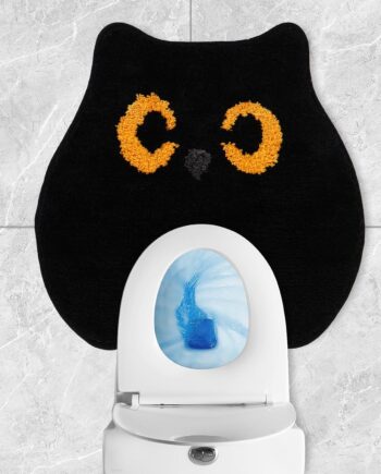 Bonita alfombra de baño de gato negro en forma de U, alfombra de baño suave antideslizante lavable para el hogar, hotel, baño, decoración de baño