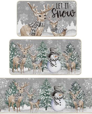 Artoid Mode Deer Tree Let It Sonw - Juego de 3 alfombrillas de cocina de Navidad, decoración de invierno, alfombras de cocina de bajo perfil para piso, 17 x 29 pulgadas + 17 x 36 pulgadas + 17 x 47