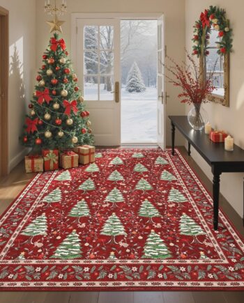 GarveeHome Alfombra roja de Navidad de 5 x 7 pulgadas, lavable, suave, resistente a las manchas, para sala de estar, dormitorio, guardería, oficina, árbol de Navidad, estampado de animales, decoración