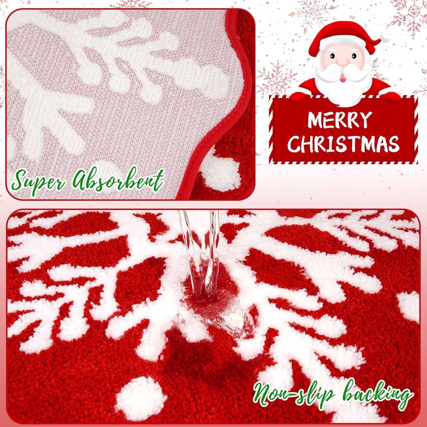 Alfombras de baño de Navidad para baño, alfombra de baño con forma de copo de nieve rojo, alfombras de baño suaves y absorbentes, alfombra antideslizante para ducha, baño y dormitorio