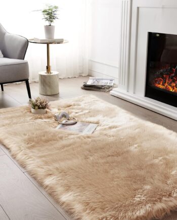 SERISSA Alfombra suave y esponjosa de piel de oveja sintética, color beige, alfombra lanuda para el suelo del dormitorio, alfombra mullida para el suelo de la sala de estar, 4 x 6 pies