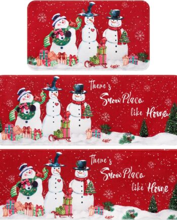 FRAMICS Tapete de cocina de Navidad, 3 unidades, diseño de muñeco de nieve de invierno, para el suelo de la cocina, alfombras de cocina de árbol de Navidad, antideslizantes, lavables, decoraciones de