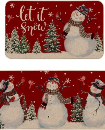 Let It Snow Snowman - Juego de 2 alfombras decorativas para cocina, decoración del hogar, Navidad, decoración del hogar, tapetes de cocina de bajo perfil para piso, 17 x 29 y 17 x 47 pulgadas