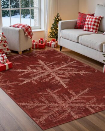 Lahome Alfombras de Navidad con copos de nieve, 5 x 7 pies, para interiores, para dormitorio, antideslizante, lavable, para sala de estar, decoración de vacaciones, alfombra roja suave para entrada,