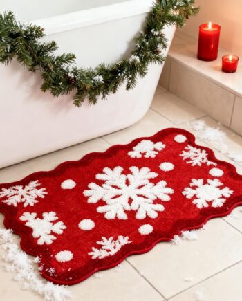Alfombra de baño de copo de nieve de Navidad de 16 x 24 pulgadas, suave y absorbente, alfombra de baño roja de Navidad, antideslizante, lavable, decoración de baño de Navidad, decoración de