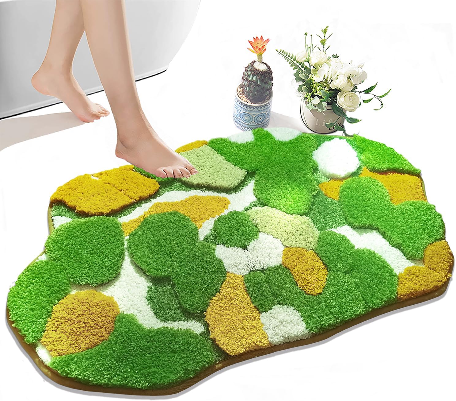 Lindas alfombras de baño de musgo amarillo y verde, tapetes de baño para decoración de baño, hojas estéticas, suaves, antideslizantes, lavables, Aabsorbente, alfombra bohemia para interiores