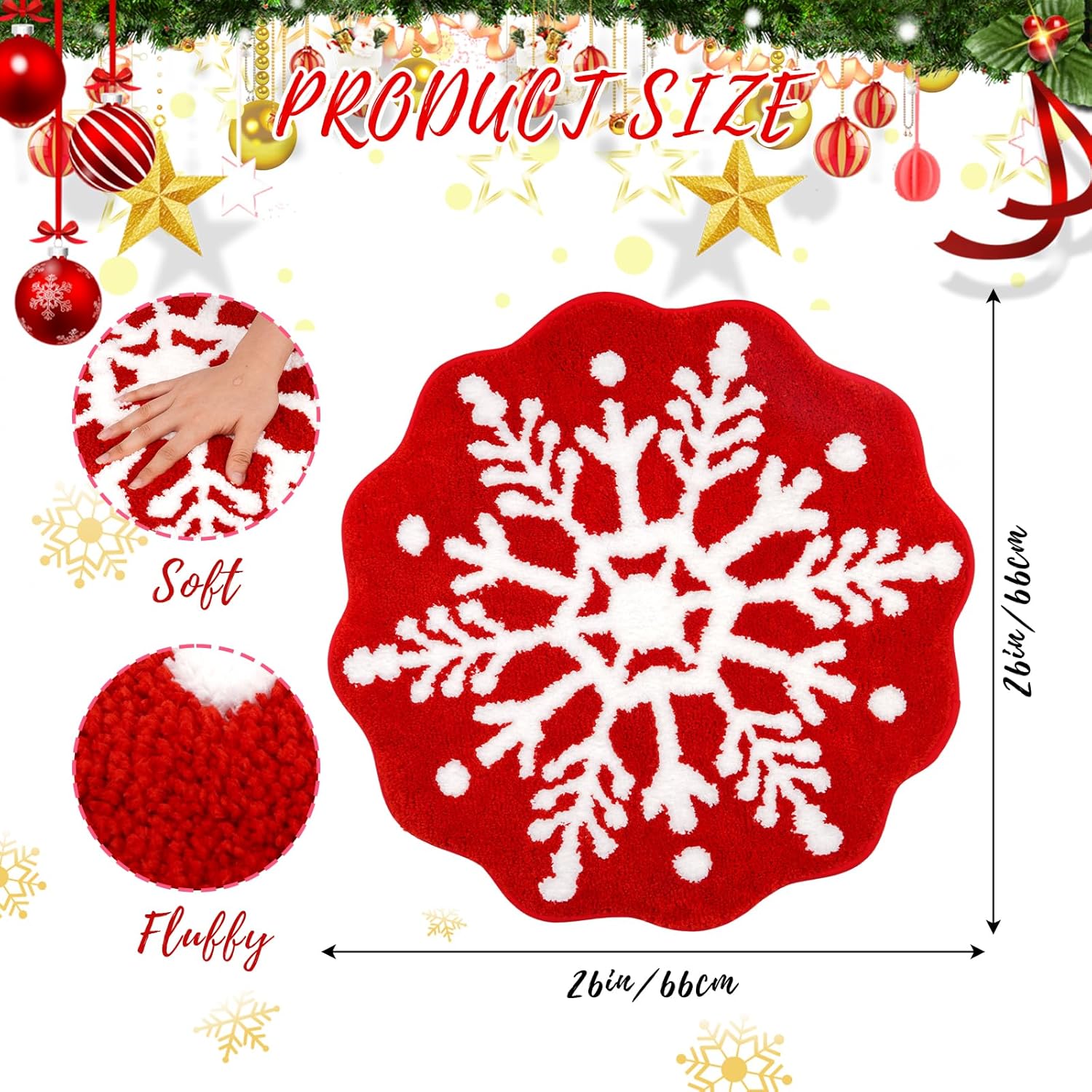 Alfombras de baño de Navidad para baño, alfombra de baño con forma de copo de nieve rojo, alfombras de baño suaves y absorbentes, alfombra antideslizante para ducha, baño y dormitorio