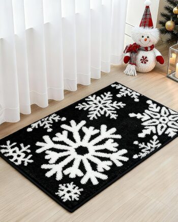 Alfombra de baño de Navidad para invierno, con copos de nieve, para baño, extra suave, absorbente, lavable, antideslizante, bonita alfombra de Navidad para vacaciones, 20 x 32 pulgadas